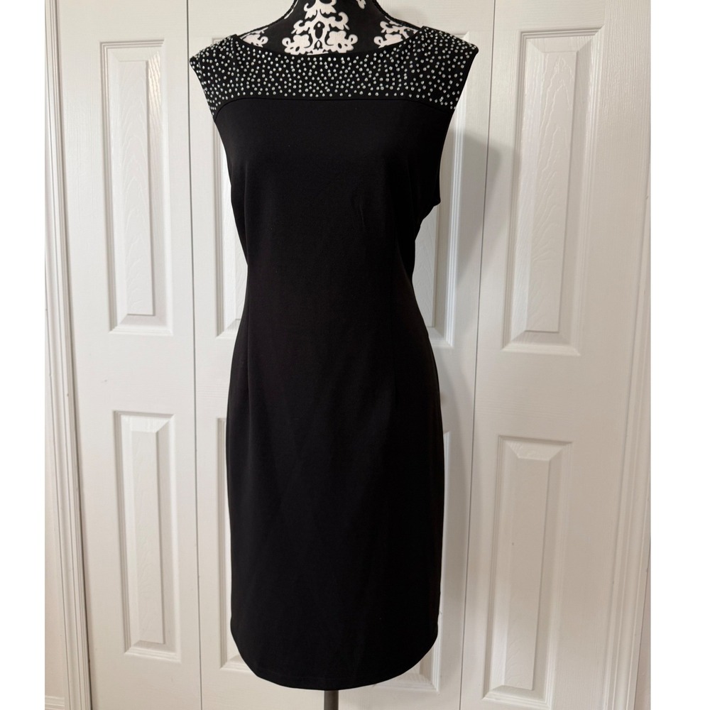 Candalite Black Rhinestone Boat Neck Sleeveless Sheath Dress XL D87281-MS